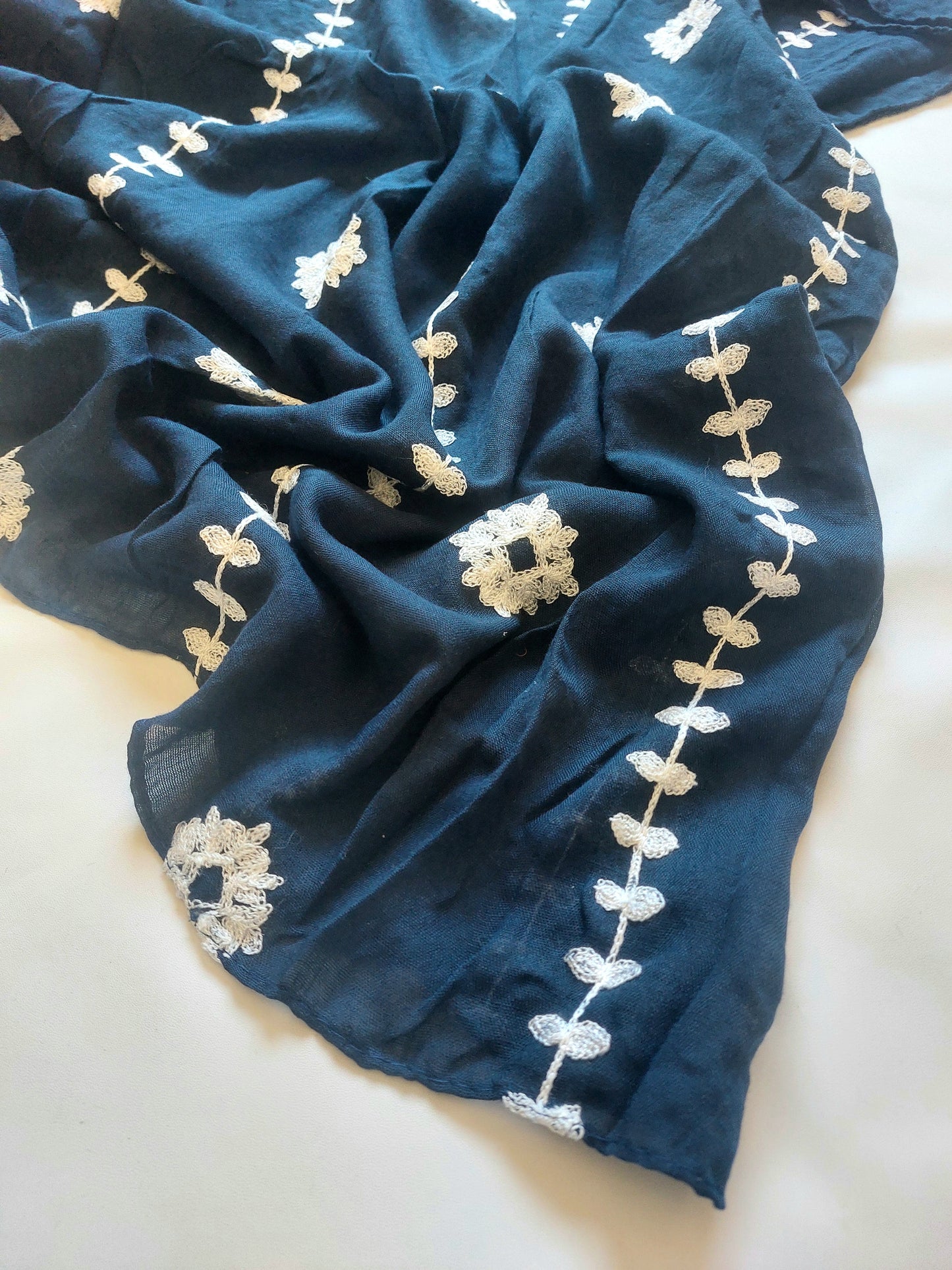 Zahra Embroidered Hijab - Navy