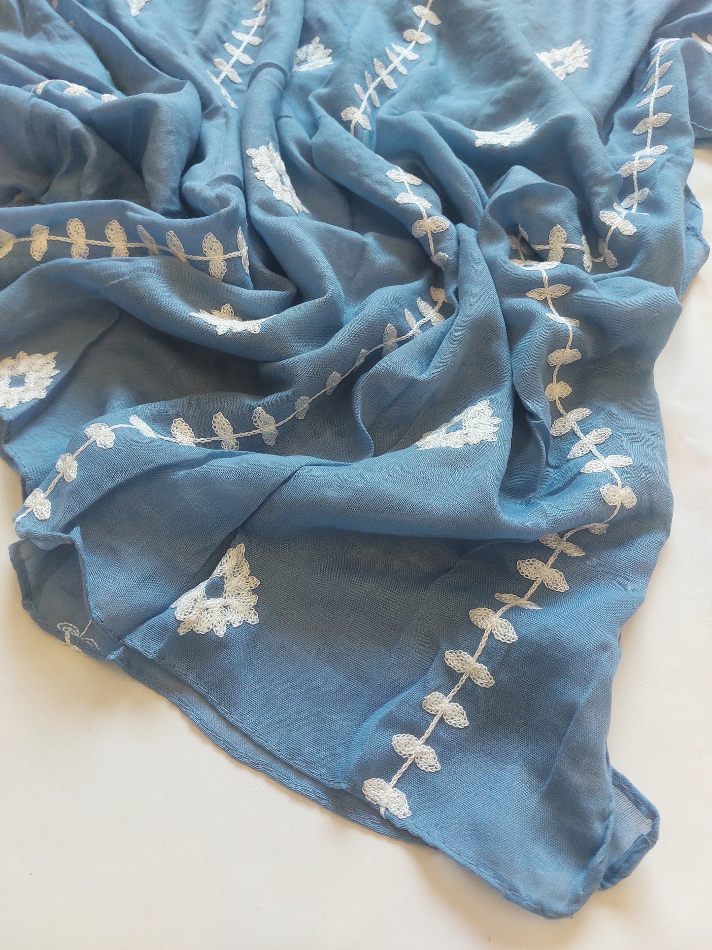 Zahra Embroidered Hijab - Blue