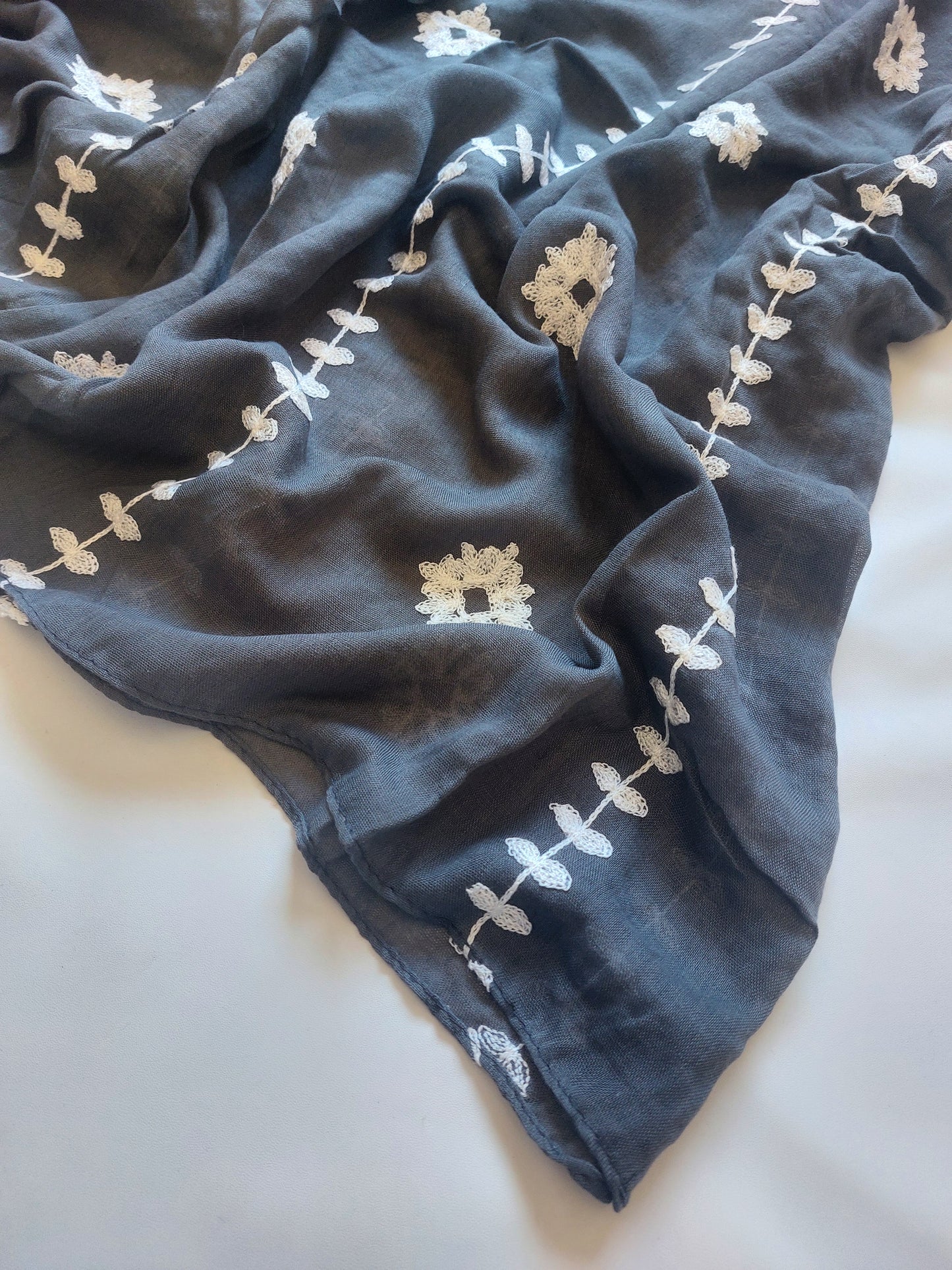 Zahra Embroidered Hijab - Charcoal