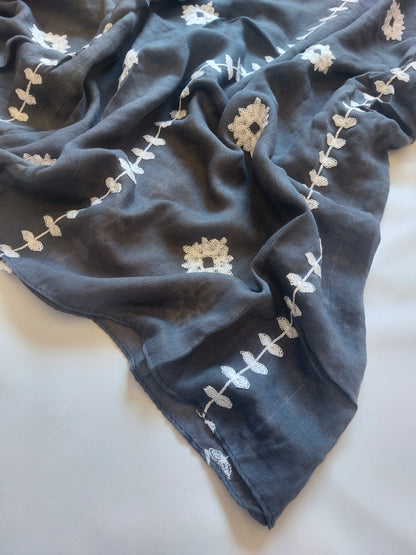 Zahra Embroidered Hijab - Charcoal