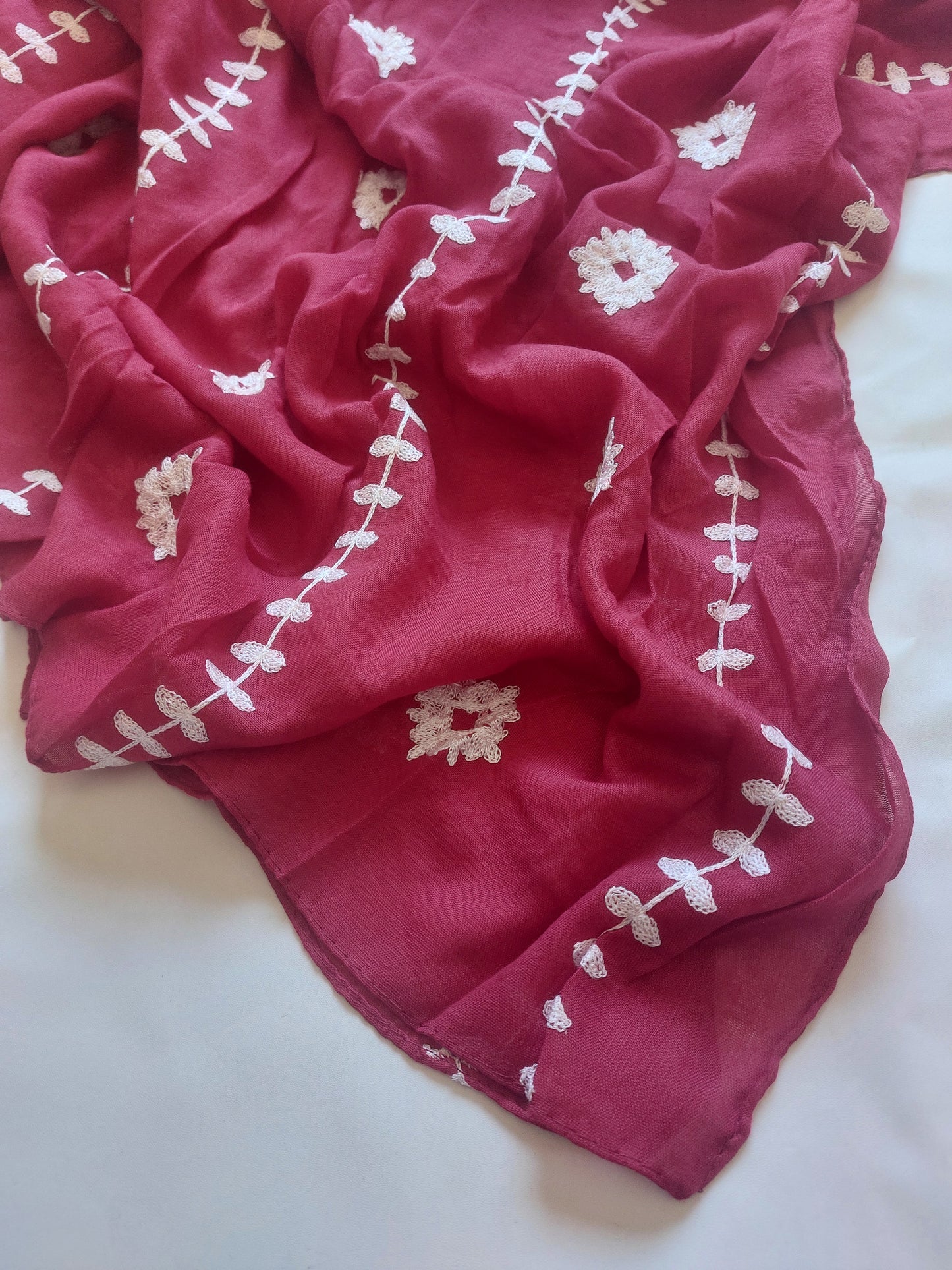 Zahra Embroidered Hijab - Ruby