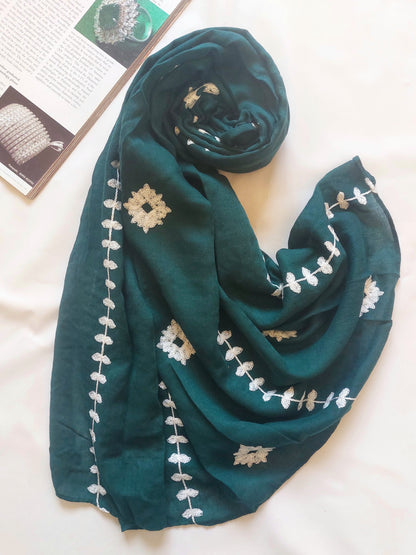 Zahra Embroidered Hijab - Emerald