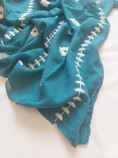 Zahra Embroidered Hijab - Turquoise