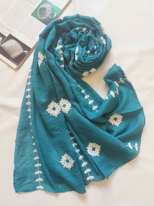 Zahra Embroidered Hijab - Turquoise