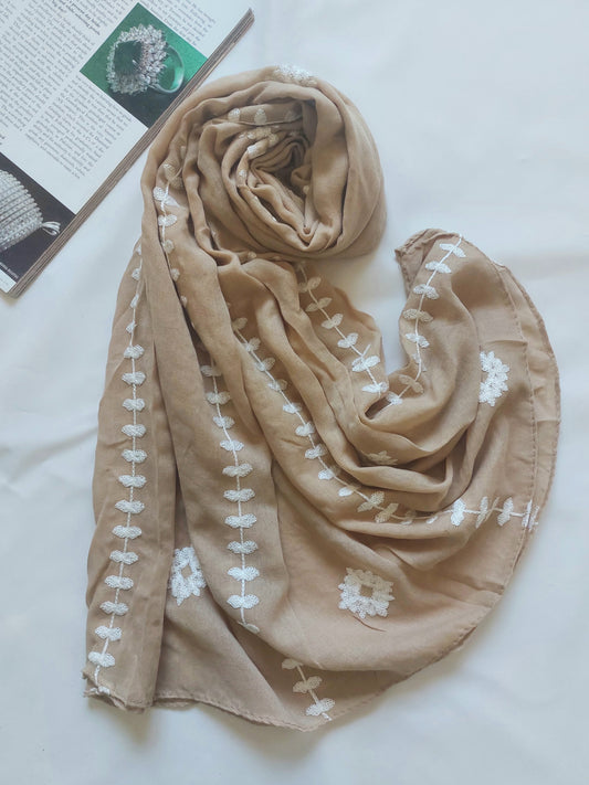 Zahra Embroidered Hijab - Beige
