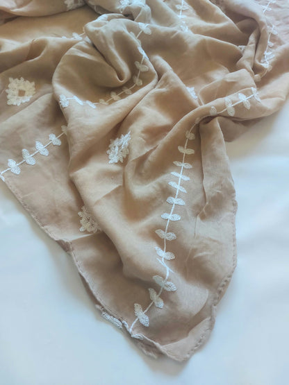 Zahra Embroidered Hijab - Beige