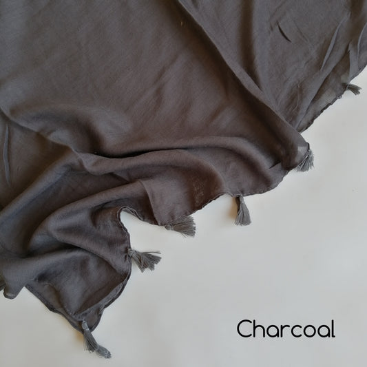 Tassels Hijabs - Charcoal