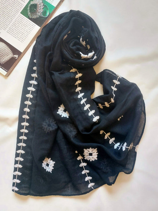 Zahra Embroidered Hijab - Black