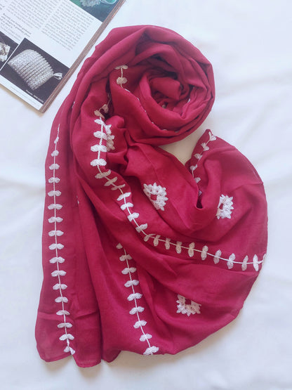 Zahra Embroidered Hijab - Ruby