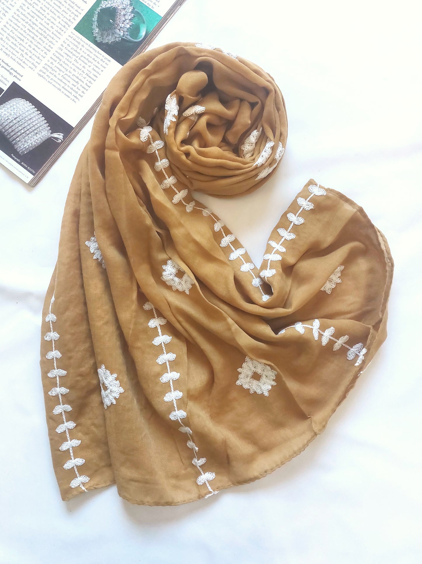Zahra Embroidered Hijab - Maize