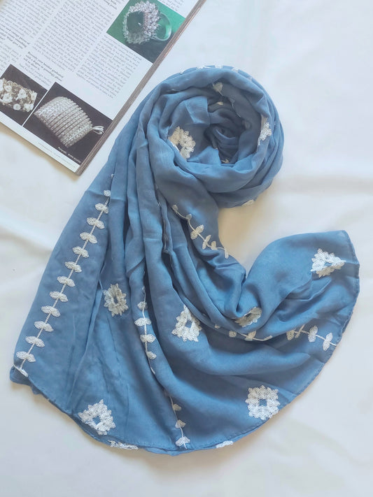 Zahra Embroidered Hijab - Blue